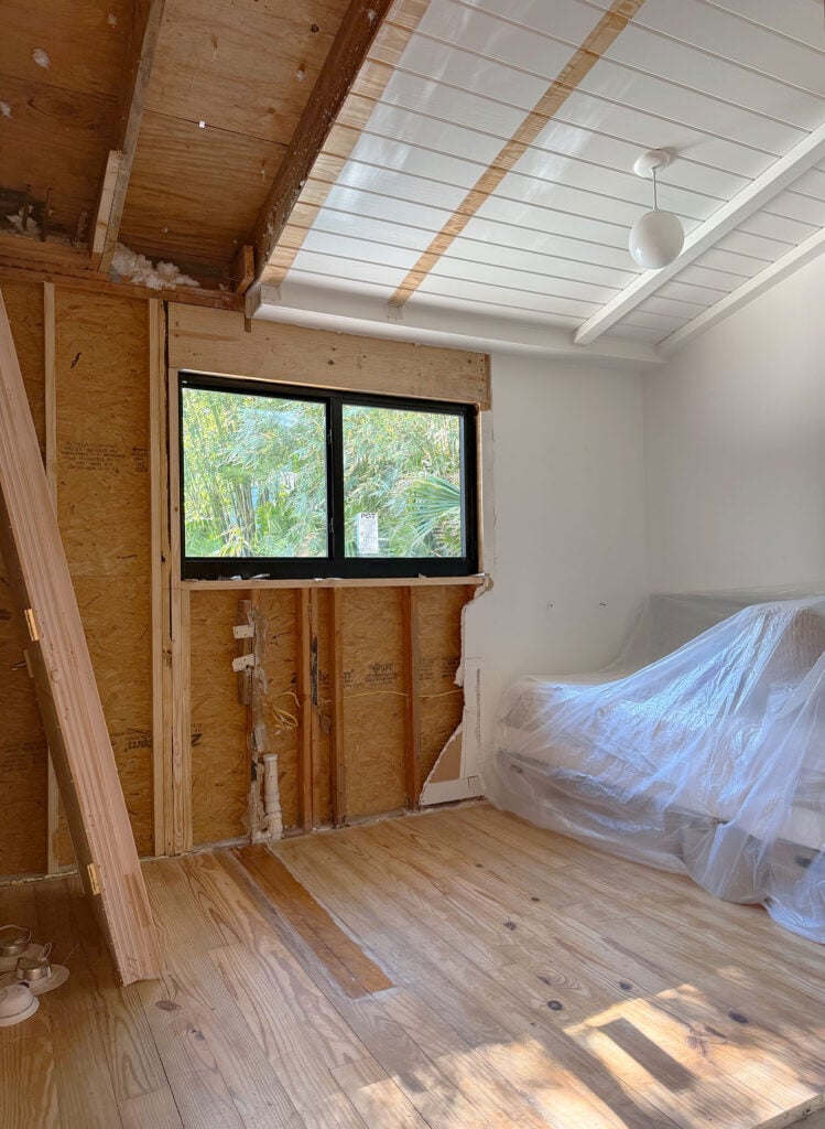 View of Sons Room With Wider Wall During Renovation