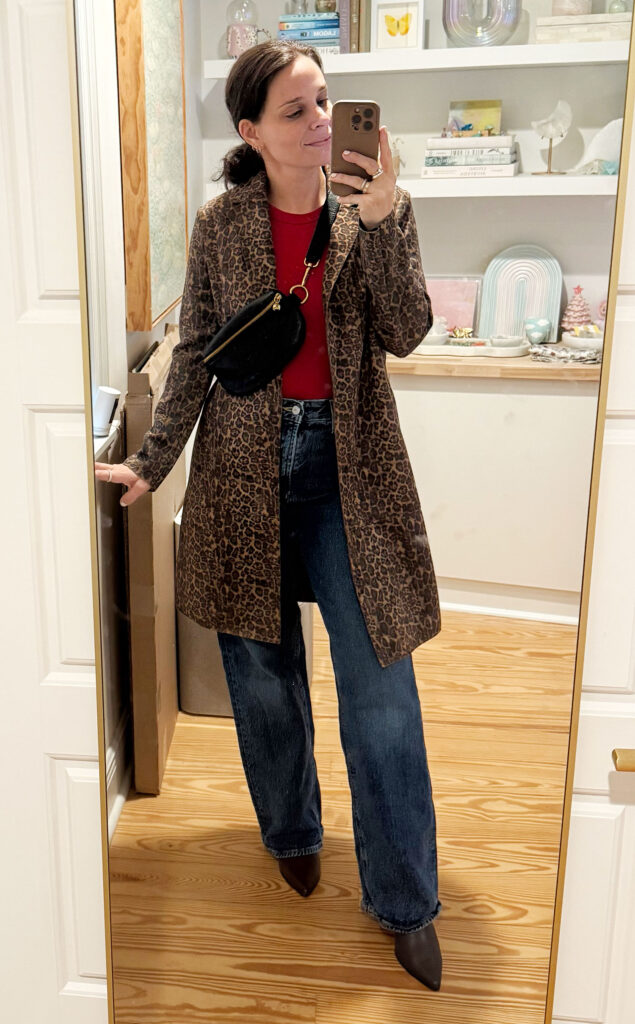 italy-mirror-selfie-leopard-coat-at-home-635x1024-1 Sherry Mirror Selfie In Outfit For Italy Red Tank Leopard Jacket Jeans