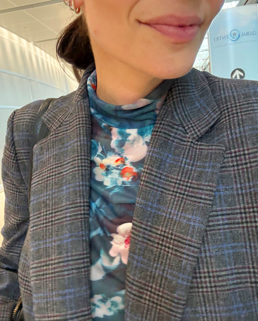 sherry-close-up-on-floral-knit-823x1024-1 Close Up Of Floral Mesh Shirt Under Tweed Blazer