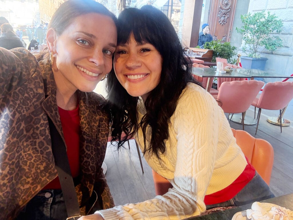sherry-elsie-selfie-at-italty-restaurant-1024x768-2 Sherry Selfie With Elsie A Beautiful Mess In Florence Italy With Leopard Coat