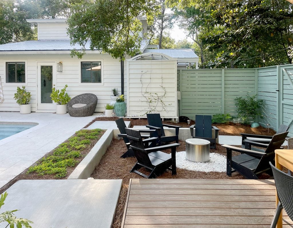 bigger-pool-backyard-view-from-deck-to-house-1024x799-1 Sunken firepit area in larger backyard next to pool
