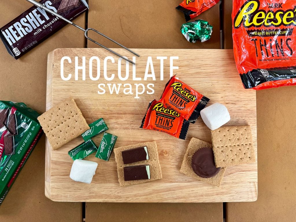 chocolate-swaps-smores-ingredients-1024x768-1 Upraded Smores With Chocolate Alternatives Like Andes Mints And Dark Reeses Peanut Butter Cup Things