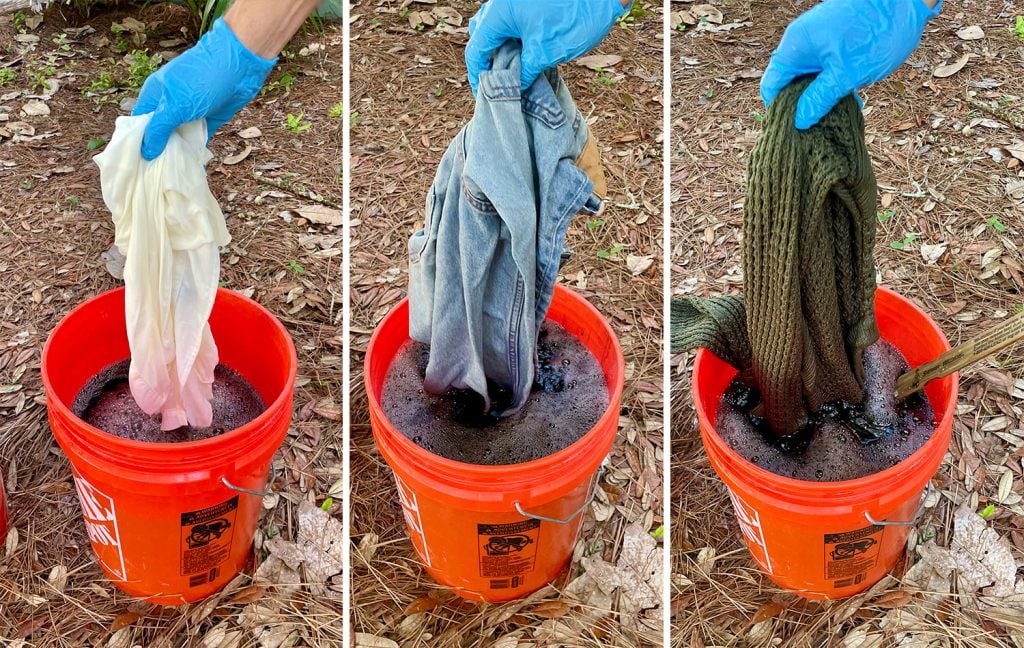dye-clothes-dipping-clothes-in-solutions-1024x648-1 Adding Three Pieces of Clothing To Black Rit Fabric Dye Bucket