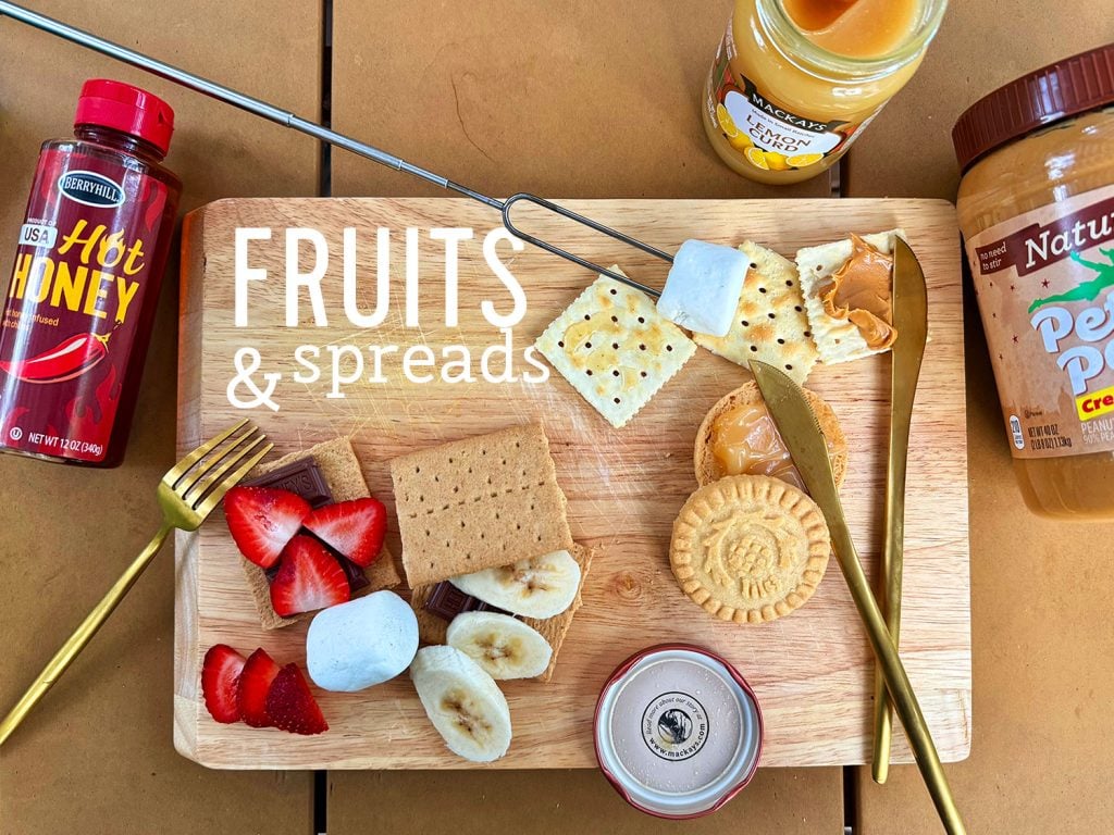 fruit-and-spread-smores-ingredients-1024x768-1 Upraded Smores With Fruits and Spreads Like Strawberries Bananas Peanut Butter and Lemon Curd