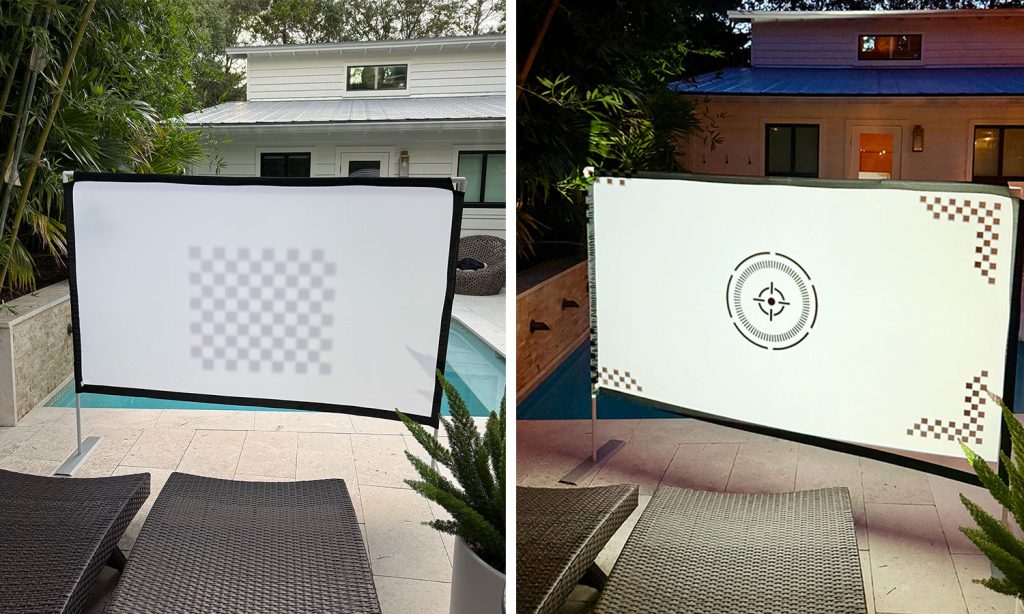 outdoor-movie-night-adjusting-projector-settings-1024x614-1 Side by Side of Project Auto Focus and Auto Keystone Settings On Screen