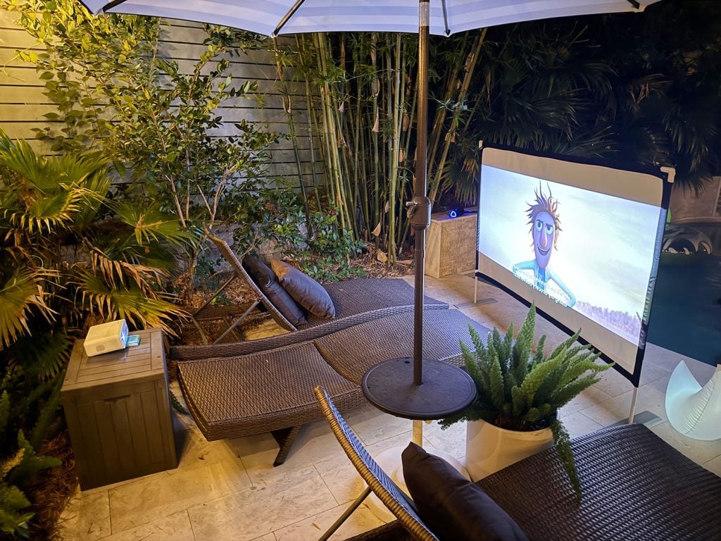 outdoor-movie-night-projector-behind-screen-1024x768-1 Projector Set Up Behind Outdoor Movie Screen