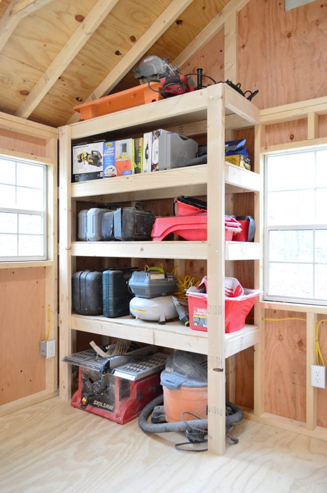 shed-storage-wood-shelves-after-650x978-1 shed storage ideas DIY heavy duty wood shelves