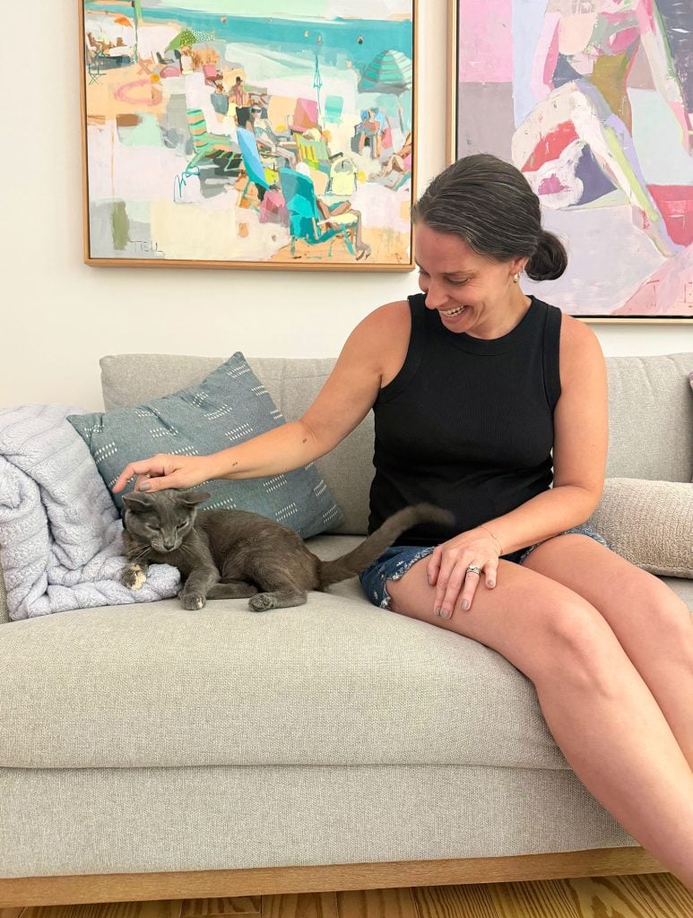sherry-petting-cat-on-couch-773x1024-1 Sherry petting Jenny Cat On Couch Vertical Crop