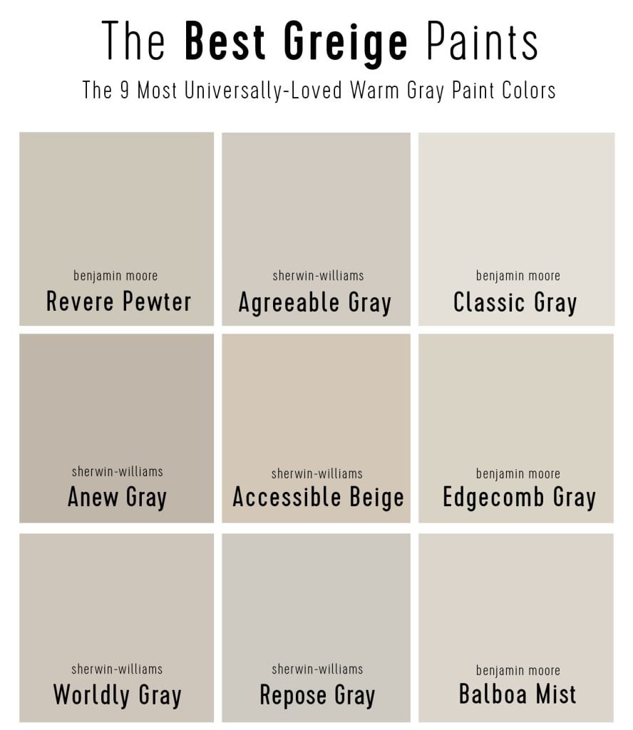 the-9-best-greige-paints-888x1024-1 Best Greige Paint Colors Grid Of 9 Top Warm Gray Paints