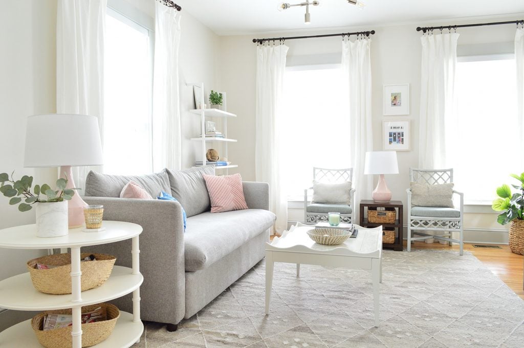 beach-house-living-new-couch-horizontal-to-sofa-1024x681-1 Beach house living room with tall white curtains on three windows
