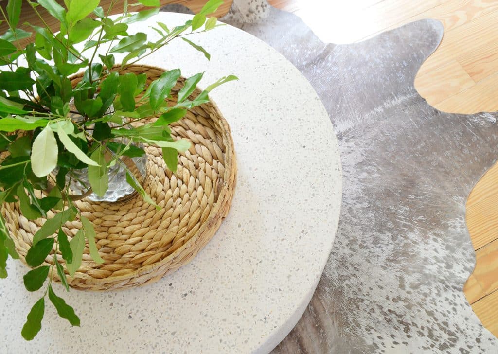 beachy-kitchen-seating-area-table-top-detail-1024x728-1 Overhead View Of CB2 Terrazzo Outdoor Coffee Table On Metallic Cowhide Rug