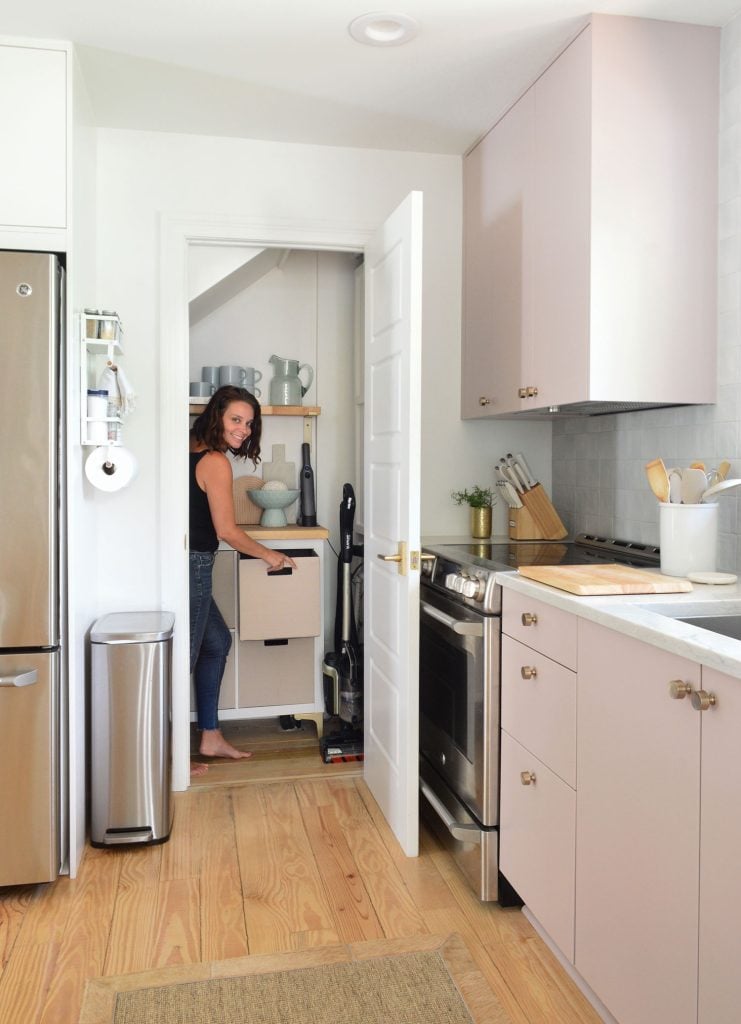 beachy-kitchen-utility-closet-with-sherry-741x1024-1 Sherry Standing In Small Utility Closet With Cube Organizer