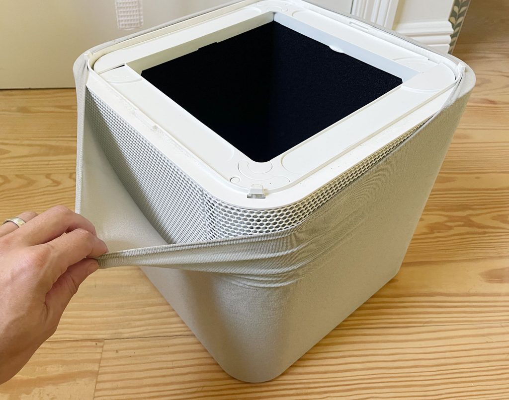 blueair-blue-air-purifier-prefilter-stretched-1024x806-1 Stretching Blueair Fabric Prefilter Cover Over Air Purifier