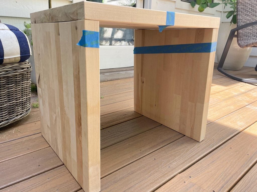 butcher-block-marking-pieces-with-tape-1024x768-1 Pieces of Butcher Block DIY Nightstand Layed Out And Marked With Tape