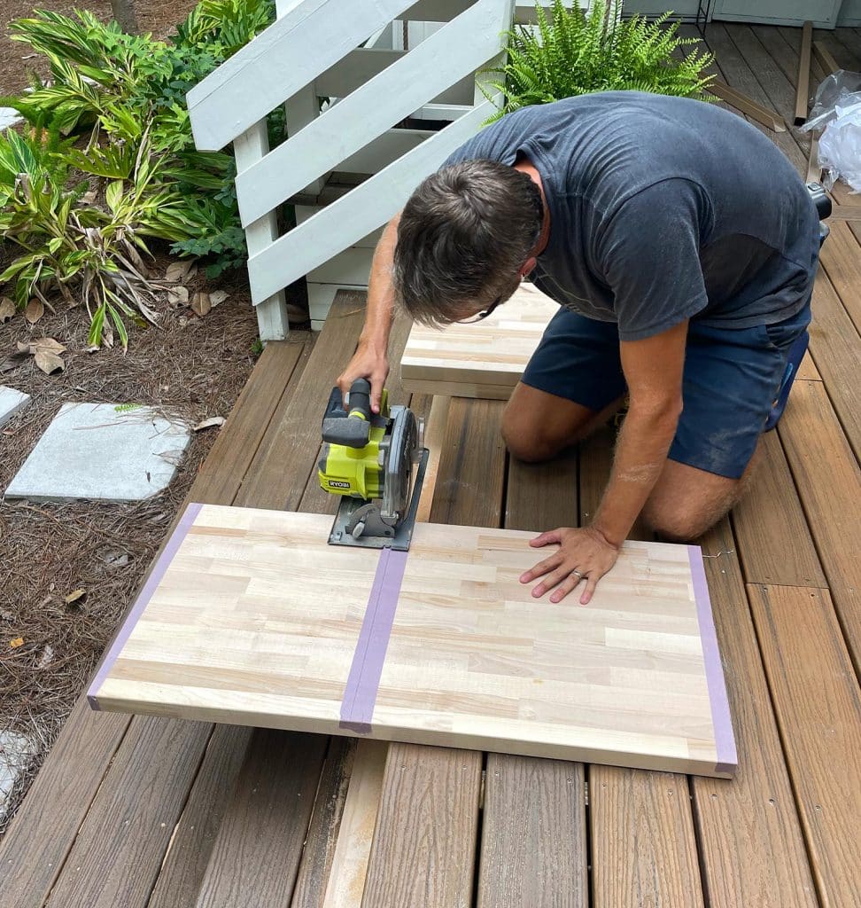 butcher-block-nighstand-john-cutting-with-circular-saw-972x1024-1 John Cutting Butcher Block Using Circular Saw On Porch