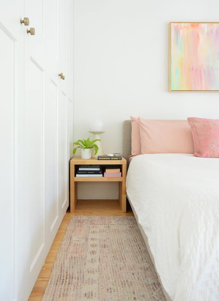 butcher-block-nightstand-final-john-straight-far-743x1024-1 Bedroom With White Ikea Closets Next To White King Bed With DIY Nightstand