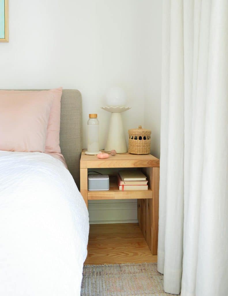 butcher-block-nightstand-sherry-straight-close-791x1024-1 Small Wood Butcher Block DIY Nightstand With Modern Lamp And Curtain
