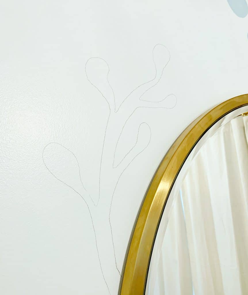colorful-wall-mural-pencil-coral-862x1024-1 Coral shape drawn in pencil over wall mural stripe