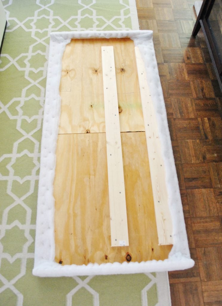 diy-upholstered-headboard-second-layer-done-744x1024-1 Second layer of batting stapled to back of DIY headboard frame