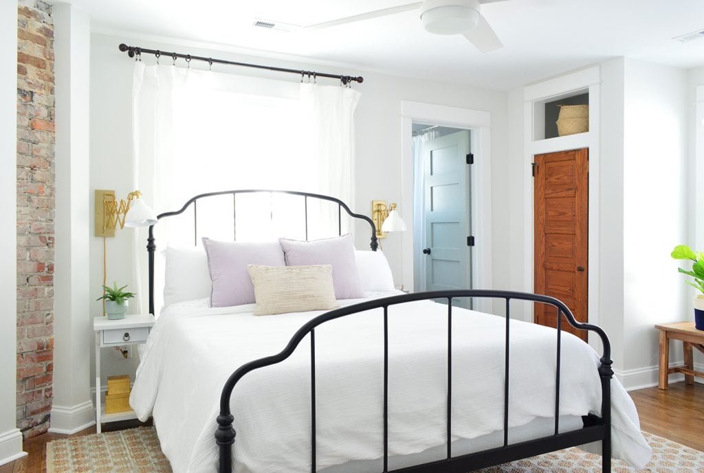 duplex-bedroom-blue-master-full-1024x689-1 Vintage Woven Rug With Light Blue Hex Pattern In Duplex Main Bedroom