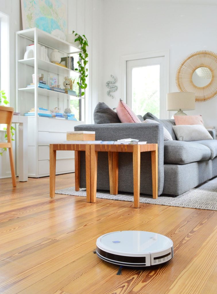 Eufy RoboVac 11S Robot Vacuum Cleaning Upstairs Family Room Wood Floor