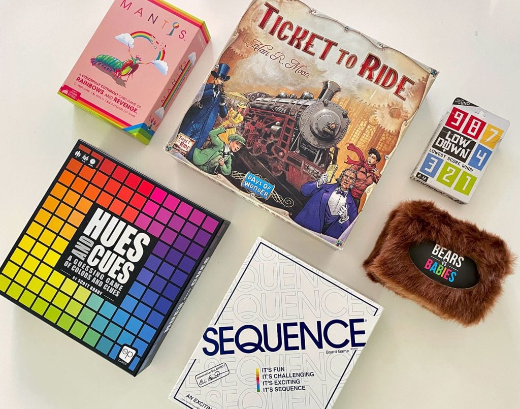 favorite-family-board-games-chill-games-1024x805-1 Best Chill Family Board Games Mantis Ticket To Ride Low Down Bears Vs Babies Hues And Cues Sequence