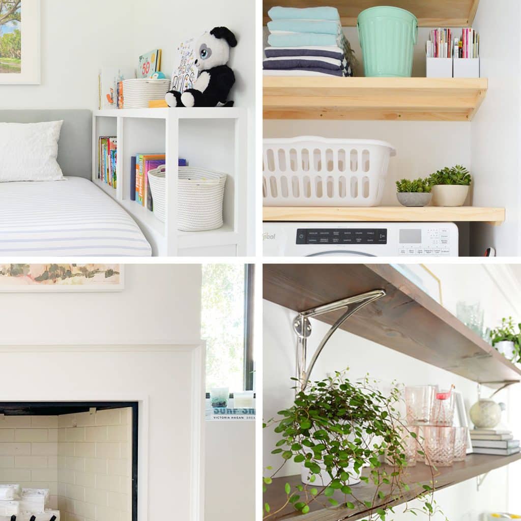 grid-of-diy-building-projects-1024x1024-1 Grid of Four DIY Building Projects | Bedside Bookcase | Plywood Shelves | Modern Fireplace Mantle | Rustic Floating Shelves