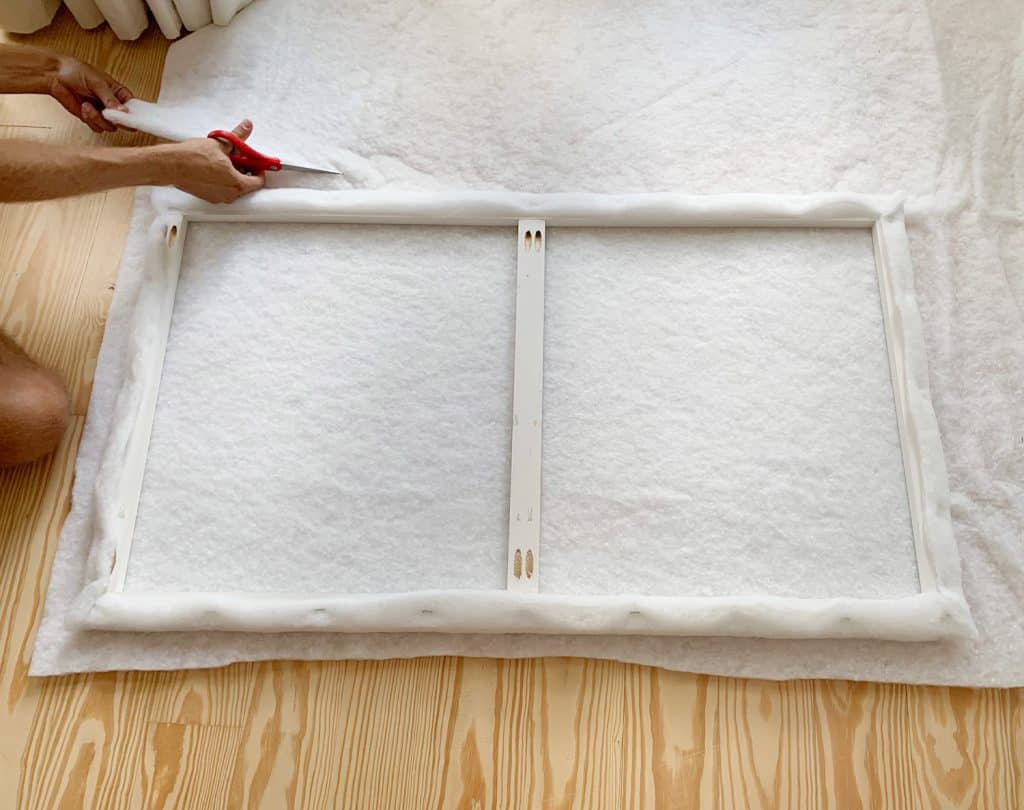 headboard-diy-cutting-second-layer-of-batting-1024x810-1 Cutting second layer of fabric batting for attaching to DIY upholstered headboard