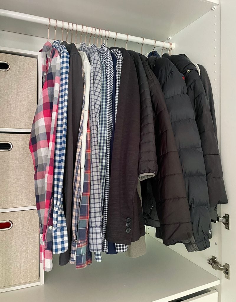 Ikea Pax Wardrobe Closet Mens Shirts On Hanging Bar With Winter Coats
