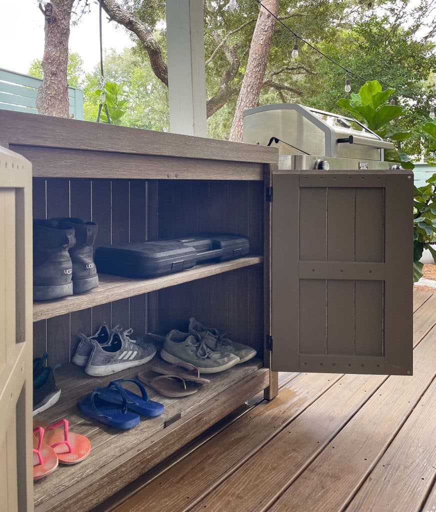 kitchen-porch-shoe-cabinet-open-872x1024-1 West Elm Portside Outdoor Cabinet Open To Show Shoe Storage