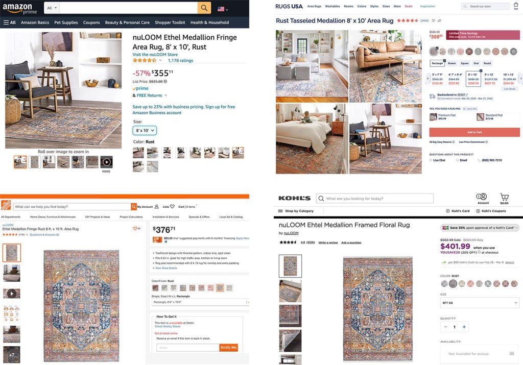 magic-rug-nuloom-ethel-website-collage-1024x715-1 College Of The Same Rug On Various Websites Under Different Names | Amazon | RugsUSA | HomeDepot | Kohls