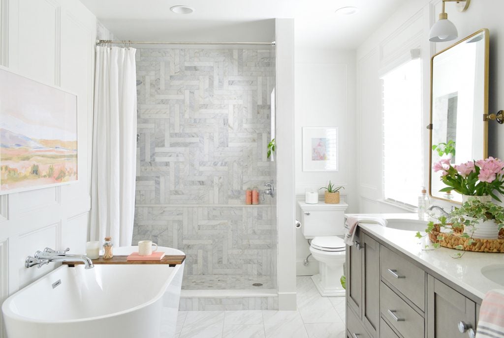 marble-master-bathroom-straight-from-closet-1024x688-1 Marble Traditional Bathroom With Herringbone Walk In Tile Shower