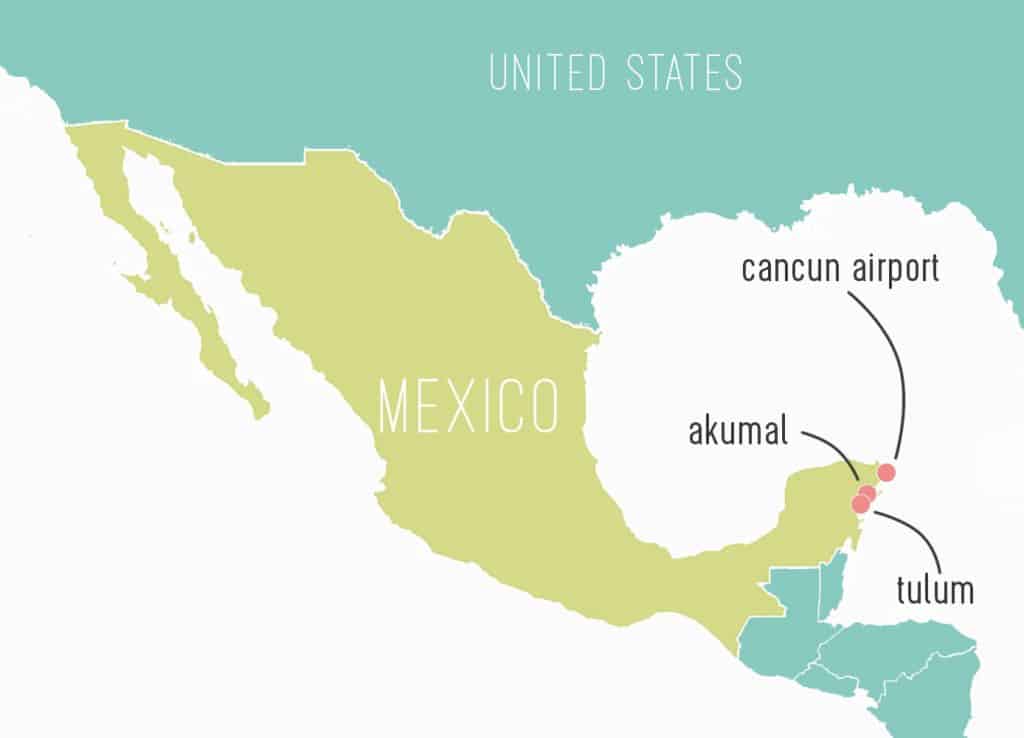mexico-with-kids-akumal-tulum-map-1024x738-1 Map Of Mexico With Tulum Akumal Cancun Labeled