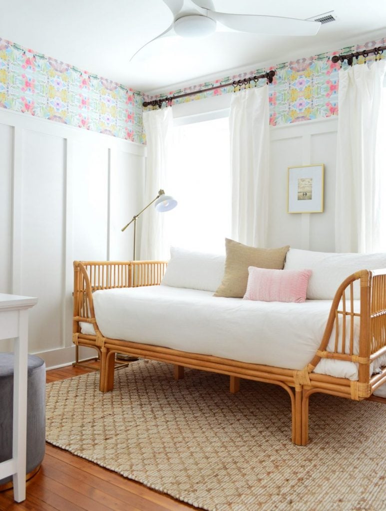 middle-bedroom-after-from-door-angle-e1572727705193-773x1024-1 Bedroom With Board And Batten Wallpaper And Rattan Daybed