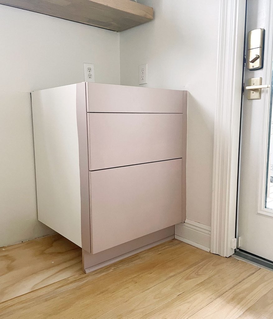 painting-ikea-cabinets-installed-for-templating-876x1024-1 Painted Ikea Kitchen Cabinet Base With Three Drawers