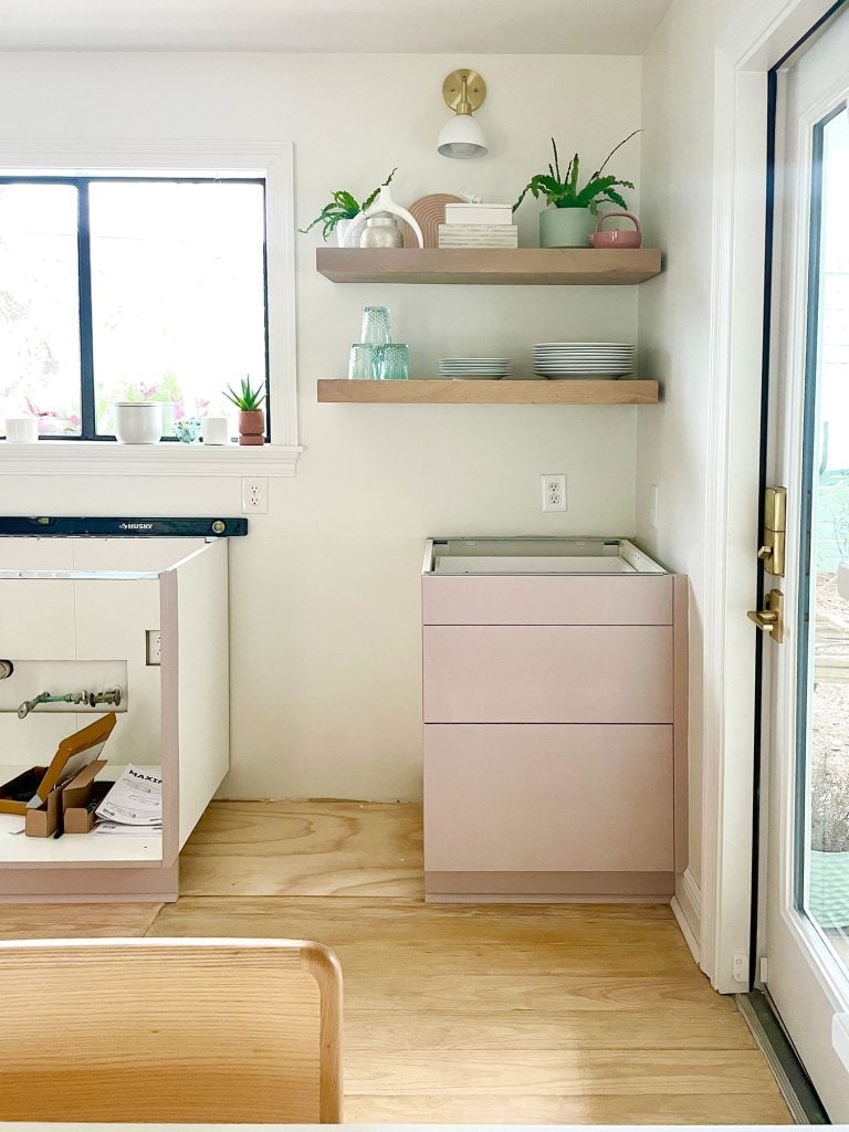 painting-ikea-cabinets-installed-for-templating-full-768x1024-1 Ikea Kitchen Halfway Assembled With Painted Drawered Cabinet