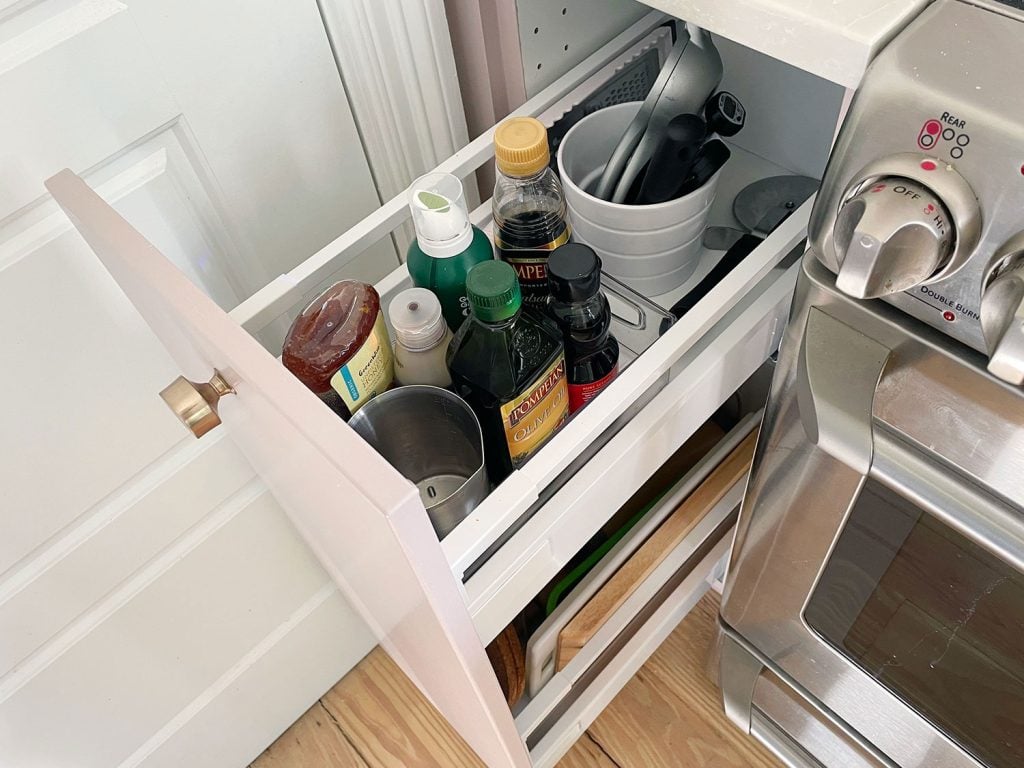 painting-ikea-cabinets-larger-drawer-out-1024x768-1 Larger Slide Out Ikea Drawer With Cooking Oils