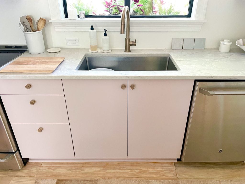 painting-ikea-cabinets-sink-cabinet-down-detail-1024x768-1 Painted Ikea Kitchen Cabinets Finished Under Sink