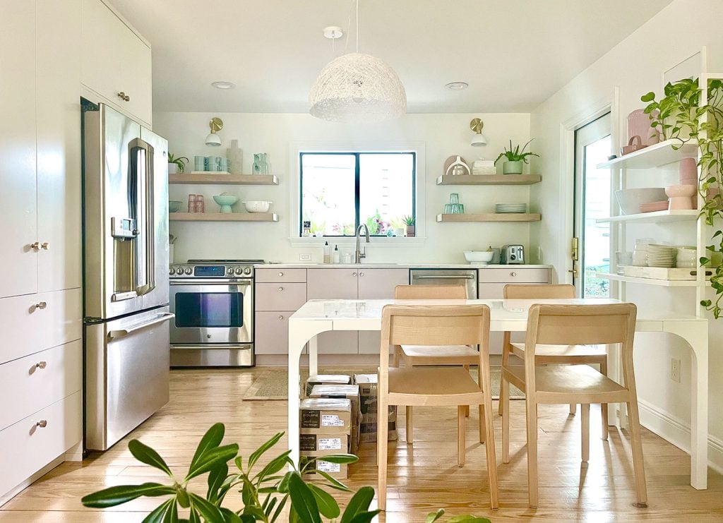 painting-ikea-cabinets-straight-kitchen-full-1024x741-1 Full Kitchen With Ikea Cabinets Lowers Painted Mauve