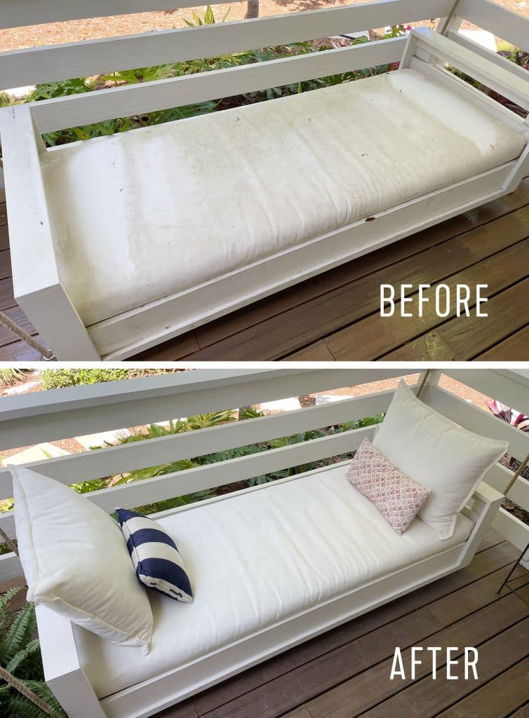 pressure-washing-101-fabric-cushion-before-and-after-754x1024-1 Side-by-side Before and After of Pressure Washed Outdoor Swing Cushion