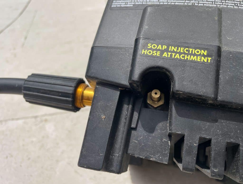 pressure-washing-101-soap-injection-hose-1024x776-1 Soap Injection Hose Attachment nozzle on side of Ryobi Electric Pressure Washer