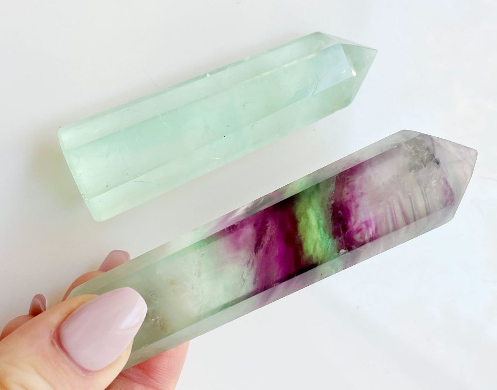 rainbow-fluroite-points-side-by-side-1024x804-1 Fluorite Crystal Points With Rainbow Banding