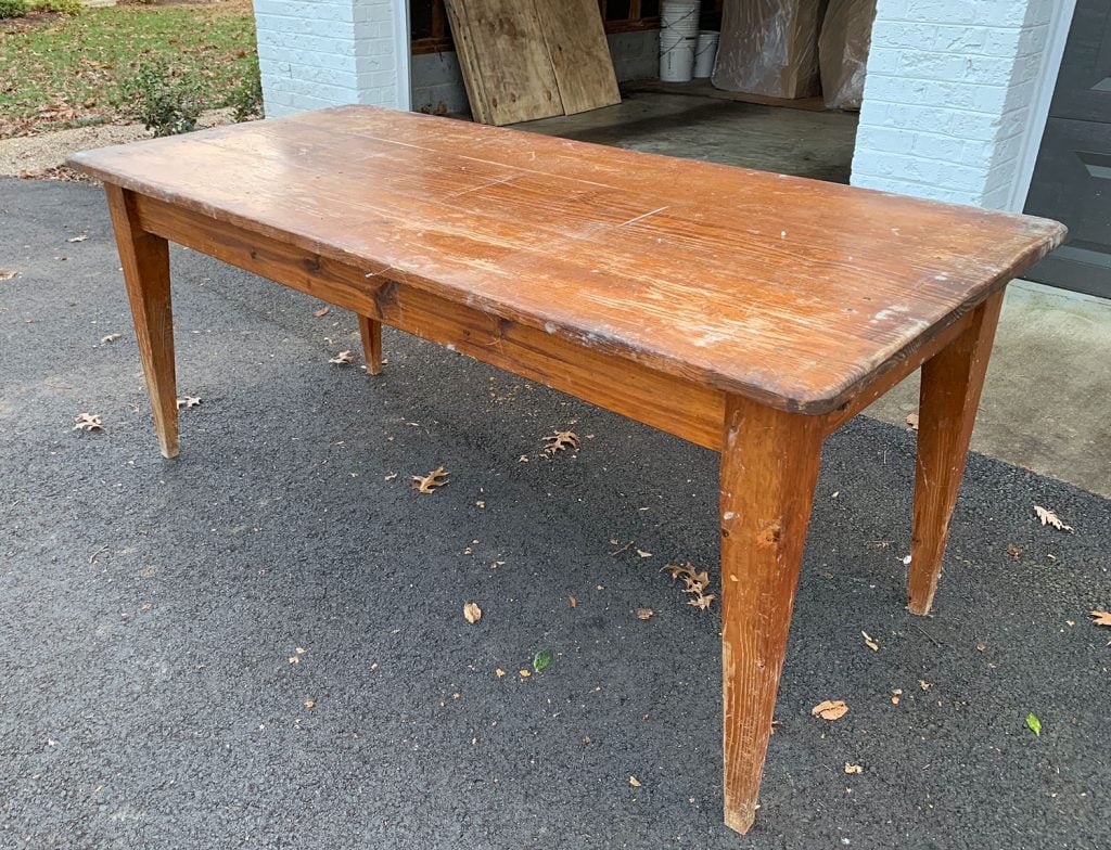 sanding-duplex-dining-table-before-farmhouse-table-1024x784-1 Vintage Farmhouse Table With Damage and Scratches