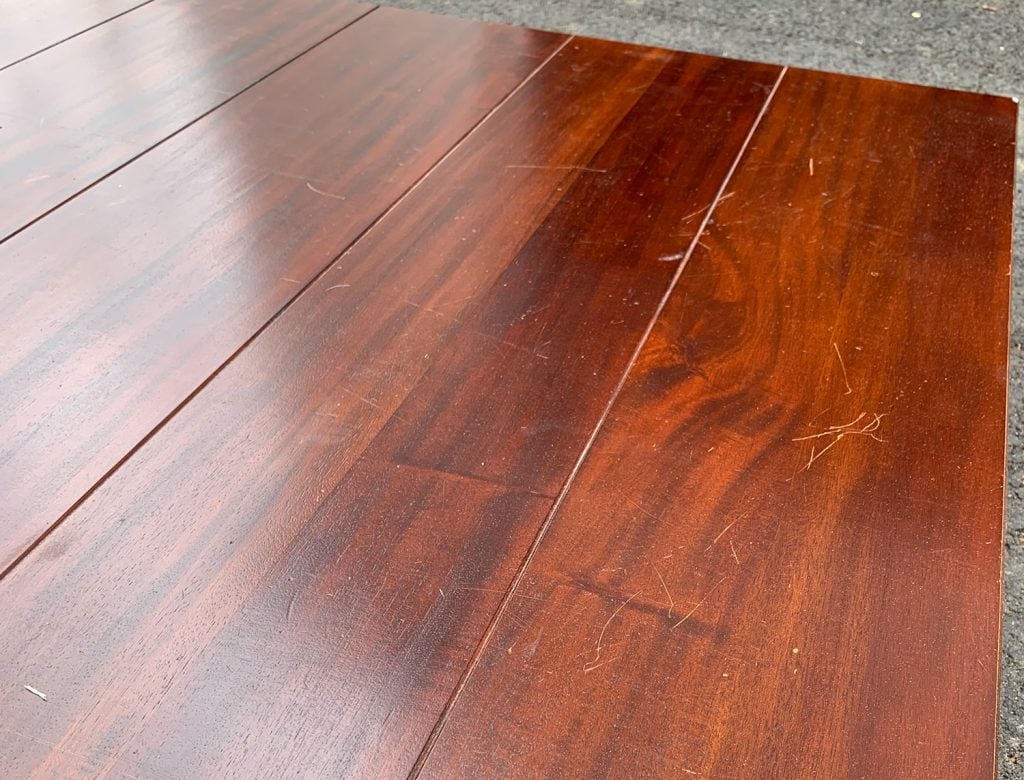 sanding-duplex-dining-tables-scratches-on-cb-table-1024x780-1 Crate And Barrel Dining Table With Scratches And Old Stain Finish