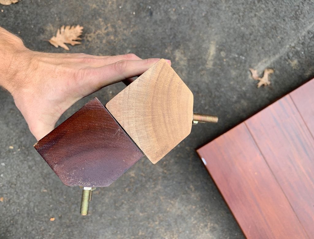 sanding-duplex-dining-tables-testing-top-of-leg-1024x778-1 Legs Removed From Wood Dining Table To Test Sanding Of Finish