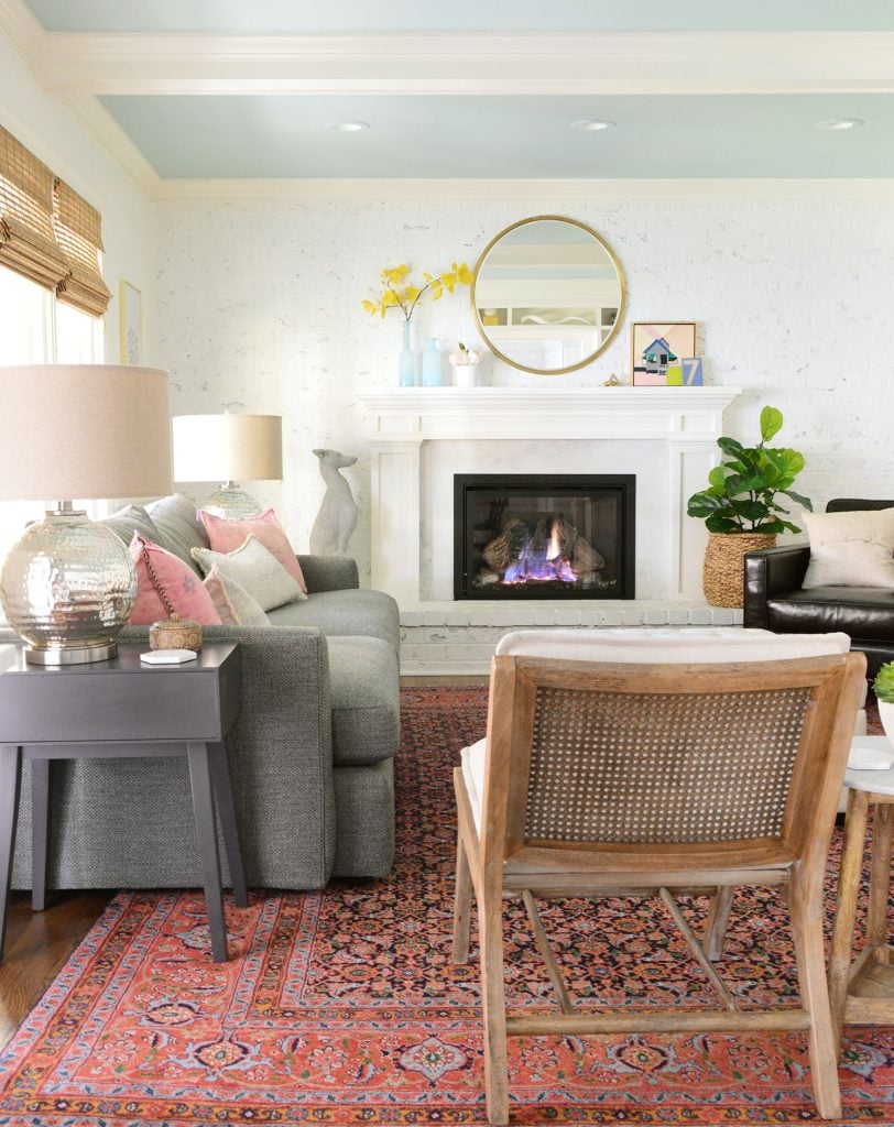 simply-white-living-room-with-beams-812x1024-1 Modern Traditional Living Room With Beams Painted Benjamin Moore Simply White