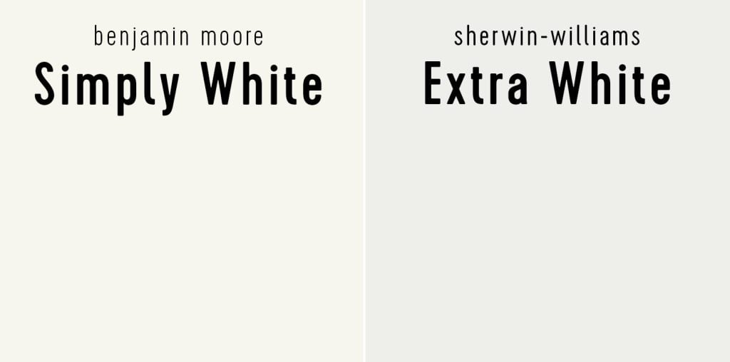 simply-white-vs-extra-white-1024x508-1 Benjamin Moore Simply White vs Sherwin-Williams Extra White