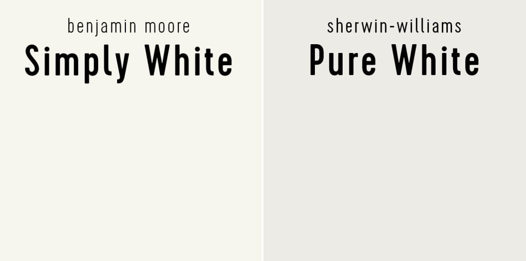simply-white-vs-sw-pure-white-1024x508-1 Benjamin Moore Simply White vs Sherwin-Williams Pure White