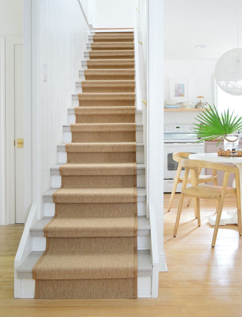 sisal-stair-runner-vertical-straight-782x1024-1 Finish Sisal Stair Runner On Staircase With Kitchen In Background