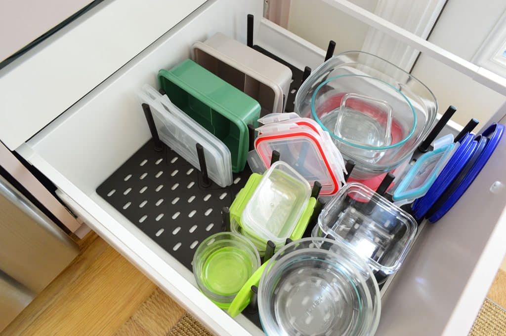 small-kitchen-org-glassware-drawer-detail-1024x681-1 Drawer Organizer For Tupperware And Glass Storage Container